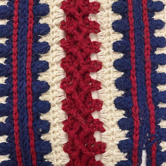 Handmade Afghan Throw Blanket Red White and Blue - Picture 4 of 4